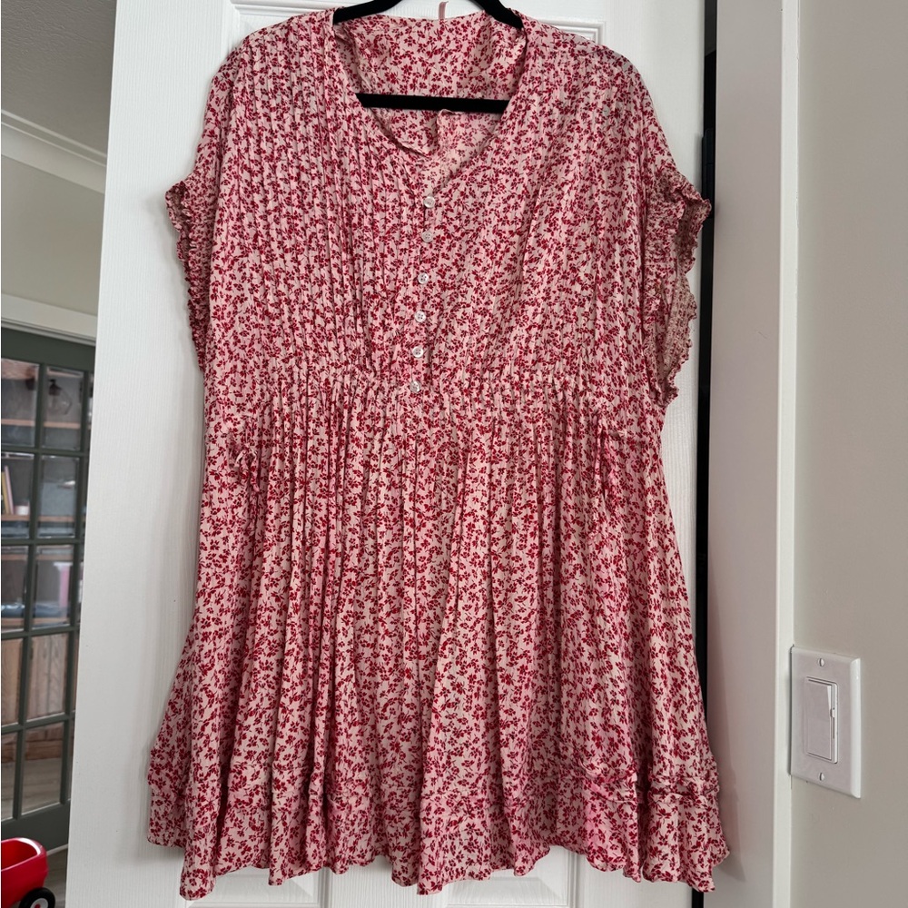 Free People Pink and Cream Floral Babydoll Dress
